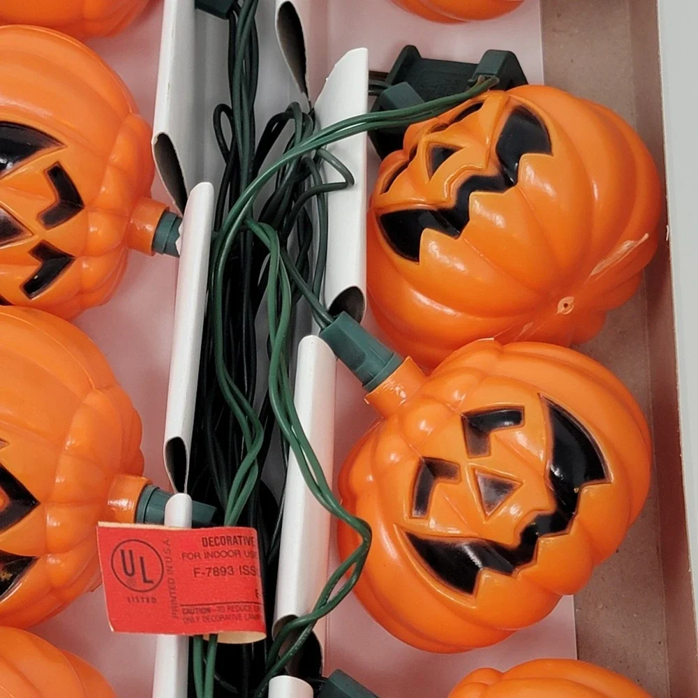 Vintage Walmart String Of 10 Halloween Jack O Lantern Pumpkin Lights - Tested
